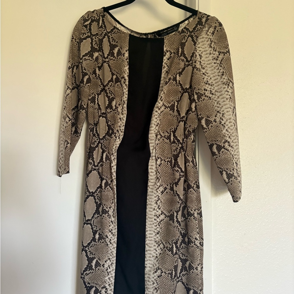 Zara Snake Print Midi Dress - Black and Brown